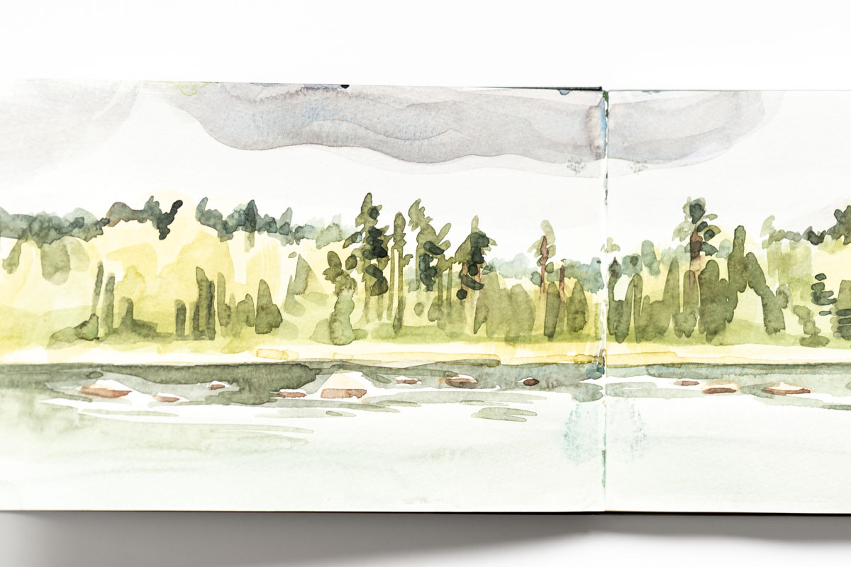 Watercolor sketch of a lake in Sweden
