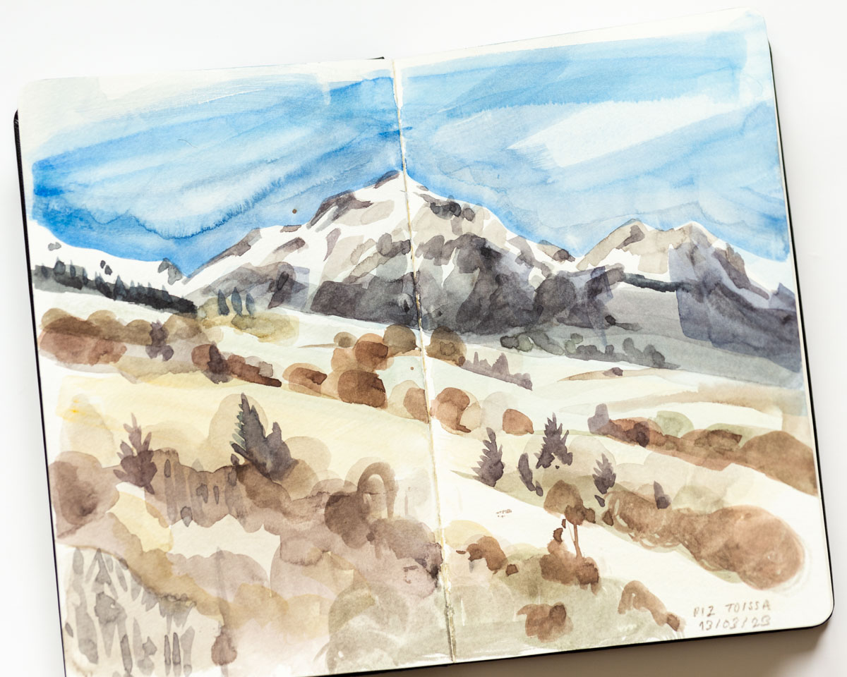 Watercolor sketch of Piz Toissa