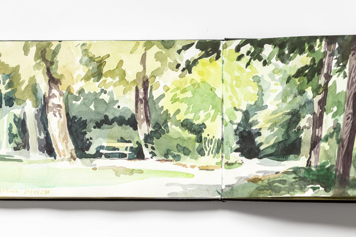 Watercolor sketch of Rosenfeldpark, Basel