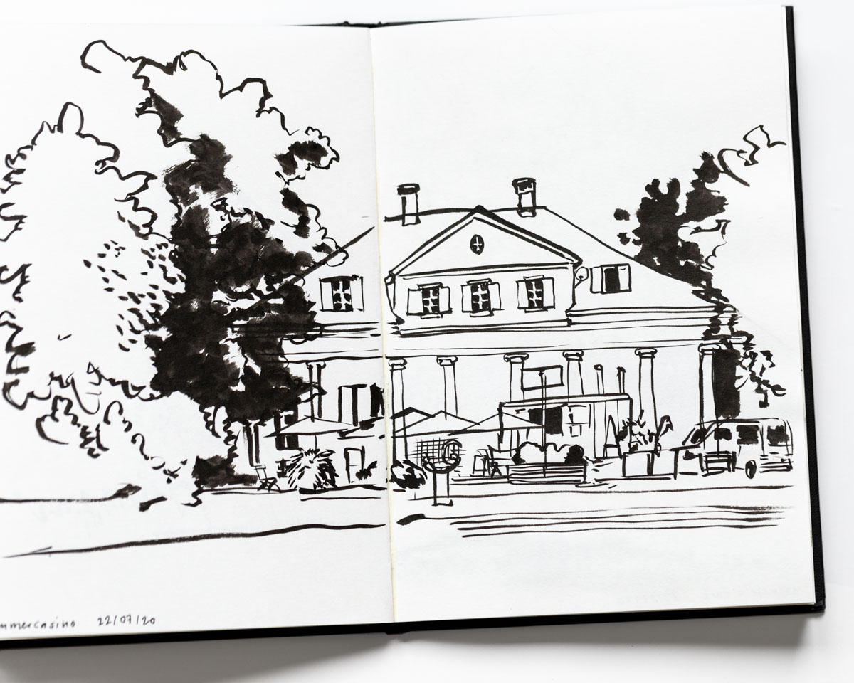 Black and white drawing of Christoph Merian Park Basel